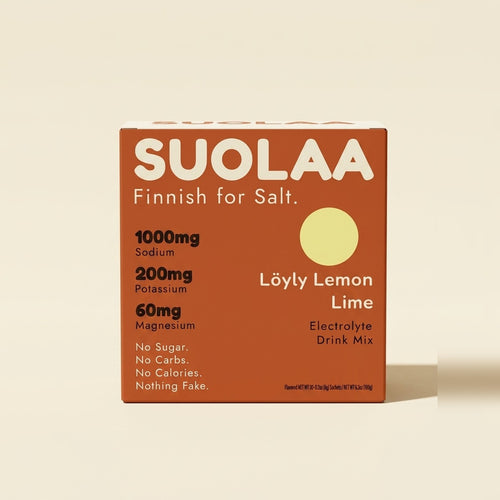 SUOLAA Löyly Lemon Lime electrolyte drink mix — box of 30 stick packs, front