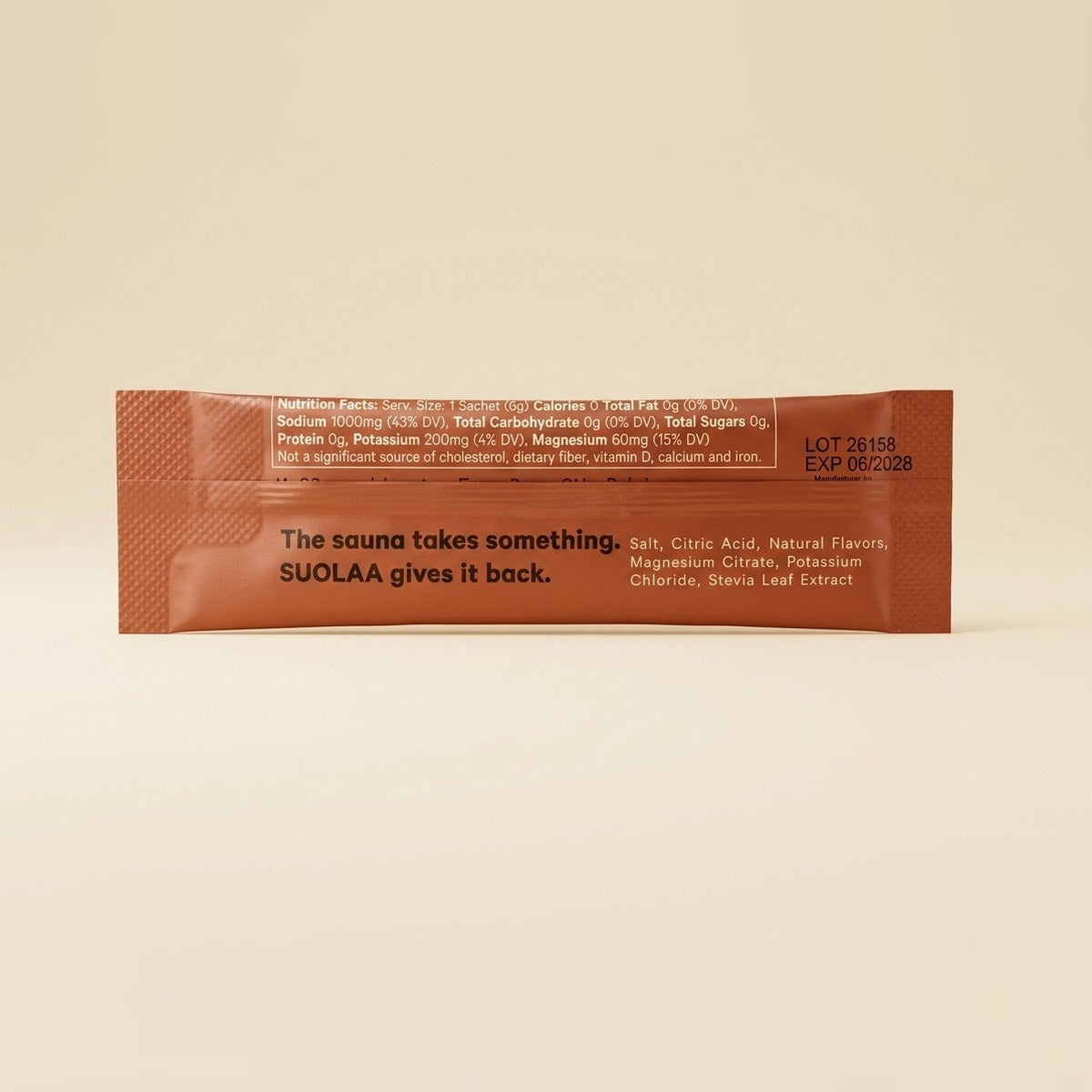 SUOLAA stick pack back with nutrition facts and ingredients